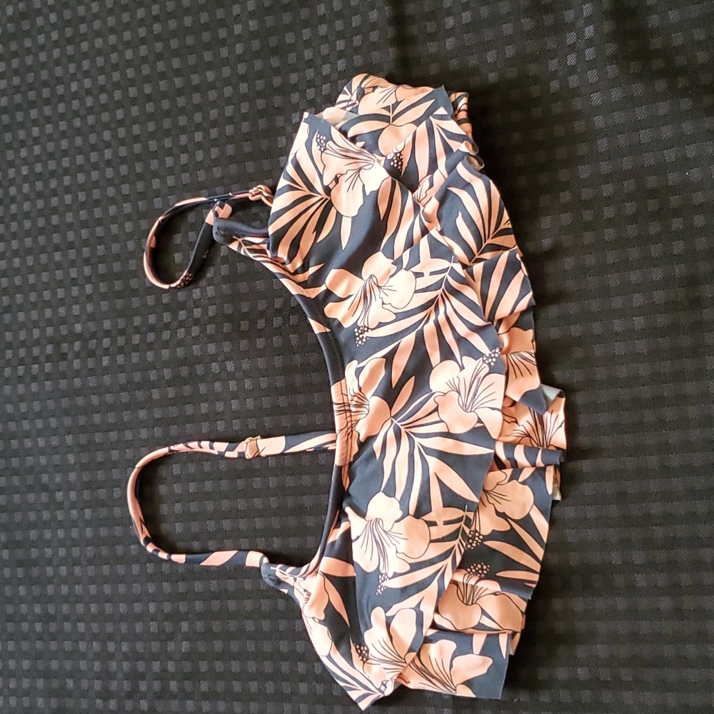 Xhilaration, grey & peach, floral, bikini top, size small